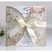 Square Invitation Card With Ribbon Bow Glitter Paper Laser Cut Teachers' Day Greeting Card